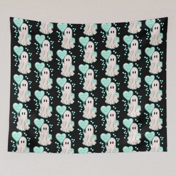 Item preview, Be My Boo super cute ghost with turquoise balloon and hearts designed and sold by JoyOfHopeStore.