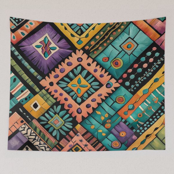 Item preview, Traditional Kilim Pattern, Ethnic Geometric Abstract Scandinavian Design in Watercolor - Tribal, Batik, Indian & Aztec Vintage Pattern,  designed and sold by MyArt23.