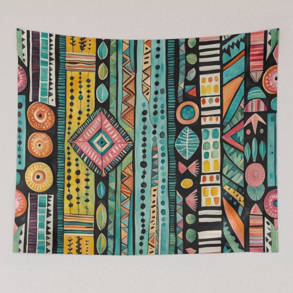 Item preview, Traditional Kilim Pattern, Ethnic Geometric Abstract Scandinavian Design in Watercolor - Tribal, Batik, Indian & Aztec Vintage Pattern,  designed and sold by MyArt23.