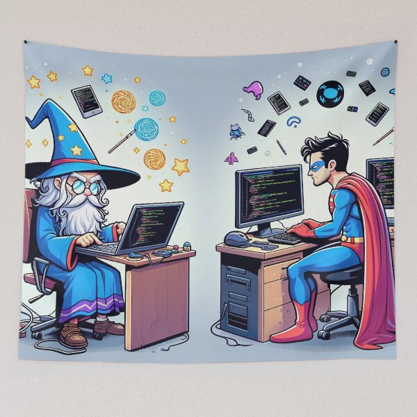 Item preview, Code-Slinging Wizards & Superhero Debuggers designed and sold by FIYARO.