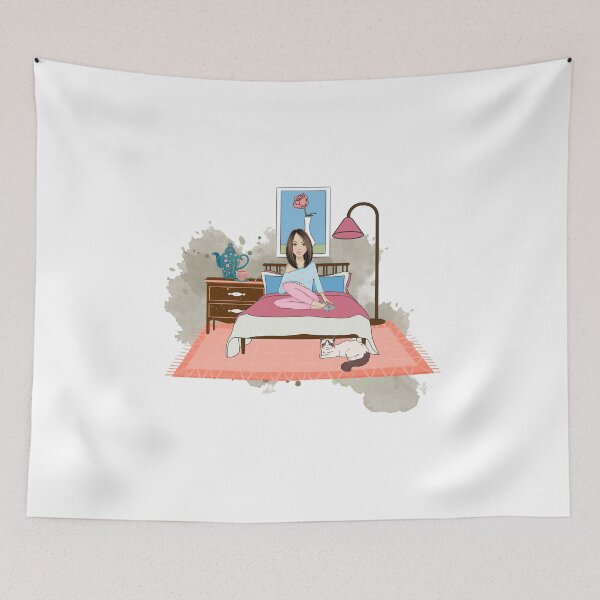 Item preview, Girl at Home sitting on her bed in her bedroom designed and sold by DesignJiggy.