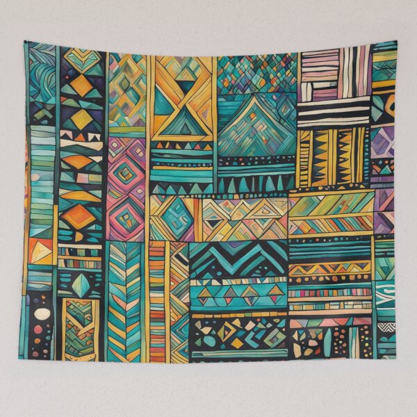Item preview, Traditional Kilim Pattern, Ethnic Geometric Abstract Scandinavian Design in Watercolor - Tribal, Batik, Indian & Aztec Vintage Pattern,  designed and sold by MyArt23.