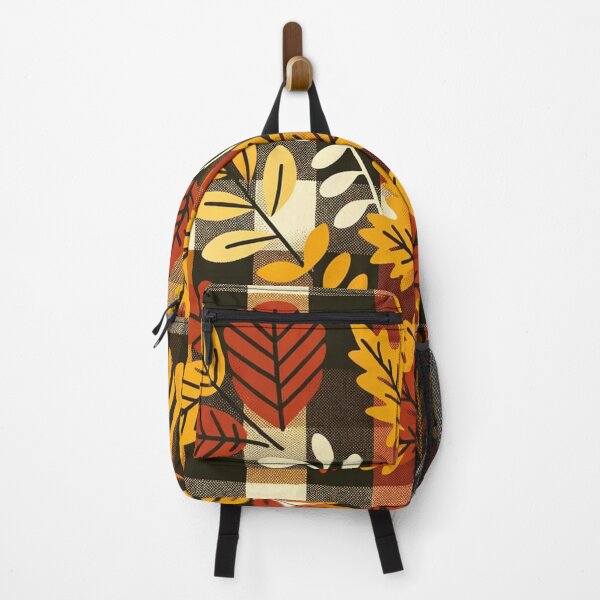Item preview, Autumn Colored Checkered Print Pattern With Fall Leaves designed and sold by PinUpPizzazz.