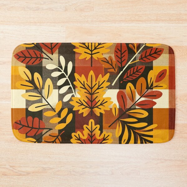 Item preview, Autumn Colored Checkered Print Pattern With Fall Leaves designed and sold by PinUpPizzazz.