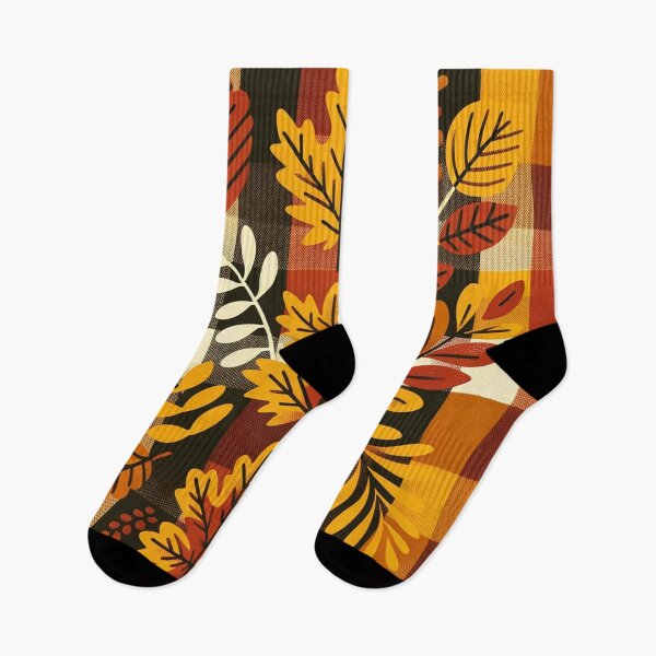 Item preview, Autumn Colored Checkered Print Pattern With Fall Leaves designed and sold by PinUpPizzazz.