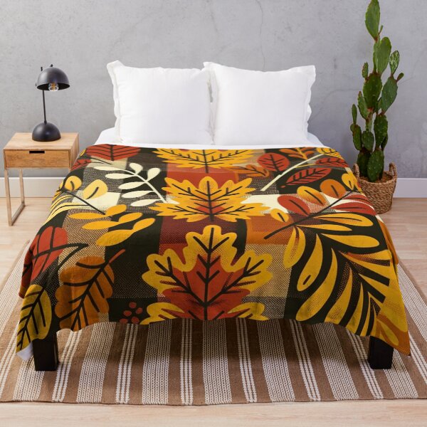 Item preview, Autumn Colored Checkered Print Pattern With Fall Leaves designed and sold by PinUpPizzazz.