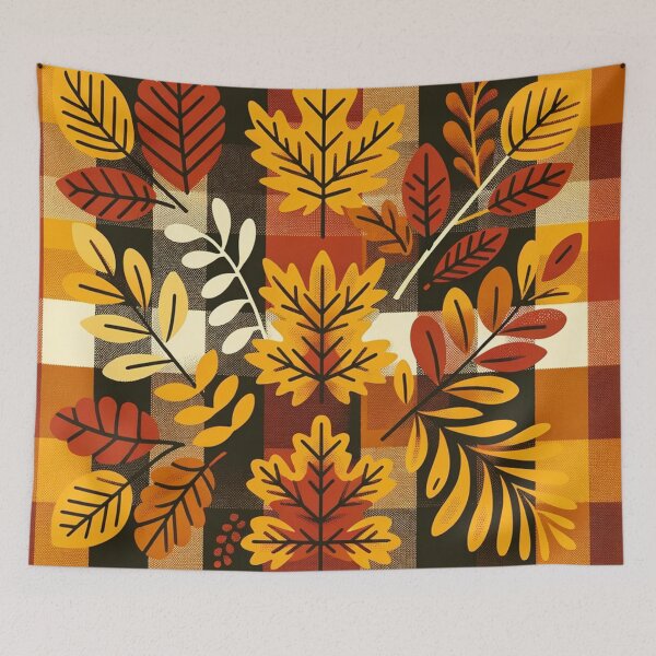 Item preview, Autumn Colored Checkered Print Pattern With Fall Leaves designed and sold by PinUpPizzazz.
