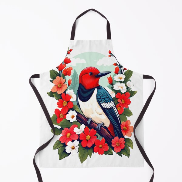 Artikelvorschau, Niedlicher Rotkopfspecht, umgeben von leuchtenden Blumen entworfen und verkauft von BirdsnStuff.