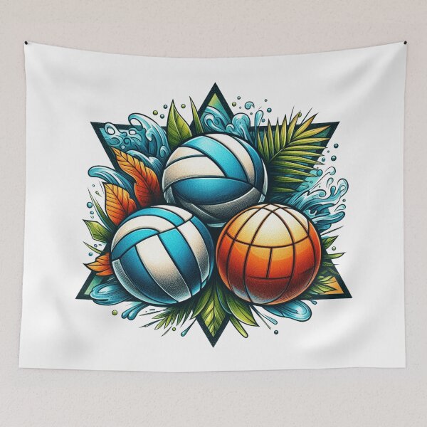 Item preview, "Joy and benefits from sports, represented by a volleyball, water polo ball, and beach ball designed and sold by PaintMeWorld.