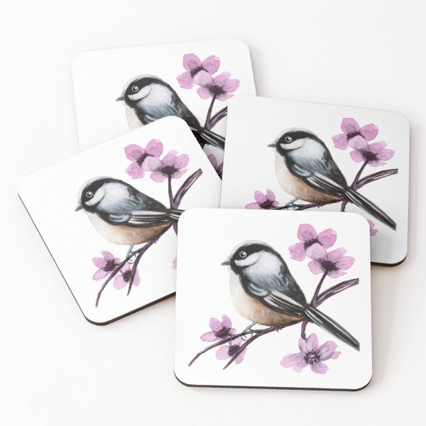Item preview, Chickadee bird and cherry blossoms watercolour painting designed and sold by Funsize-Art.