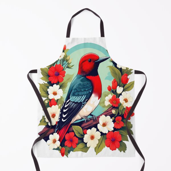 Artikelvorschau, Niedlicher Rotkopfspecht, umgeben von leuchtenden Blumen entworfen und verkauft von BirdsnStuff.