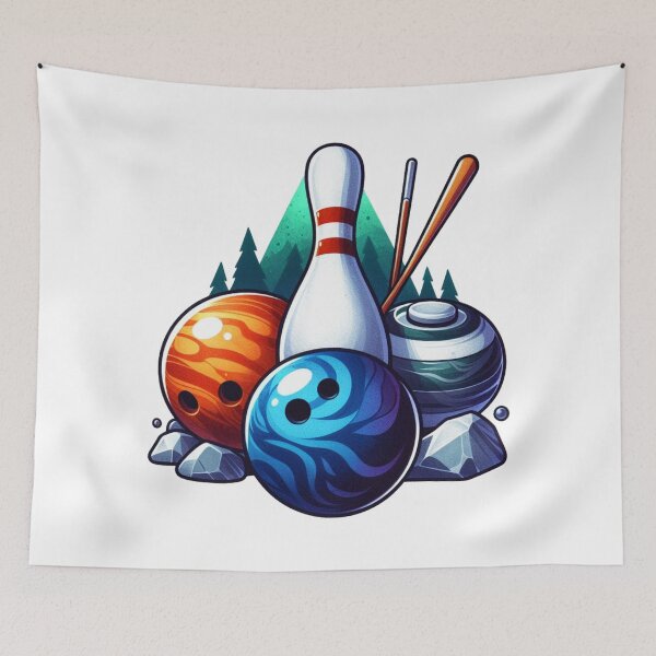 Item preview, "Joy and benefits from sports, represented by a bowling ball, curling stone, and billiard ball arranged in a triangular shape." designed and sold by PaintMeWorld.