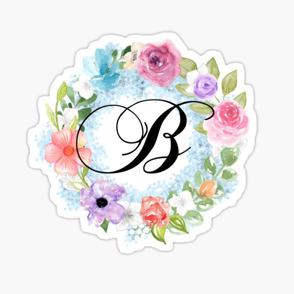 "Watercolor Floral Wreath Monogram Letter B" Sticker For Sale By ...