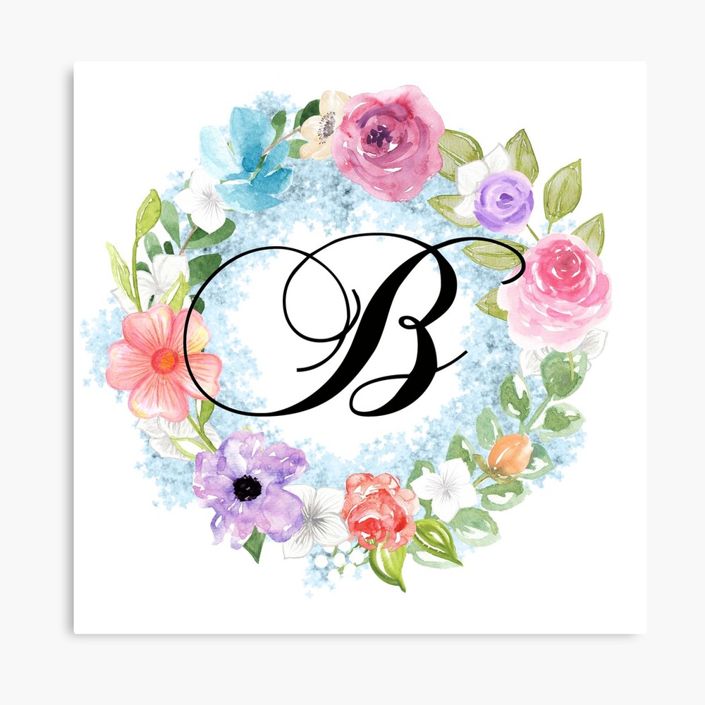 Initial B Letter Skull Rose Flowers Watercolor Monogram - B T-Shirt