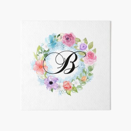 "Watercolor Floral Wreath Monogram Letter B" Art Board Print For Sale ...