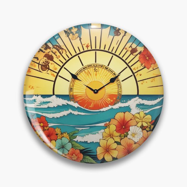 Item preview, Horizon Clock Design Hawaiian Beach with Orchids designed and sold by NautiChic.