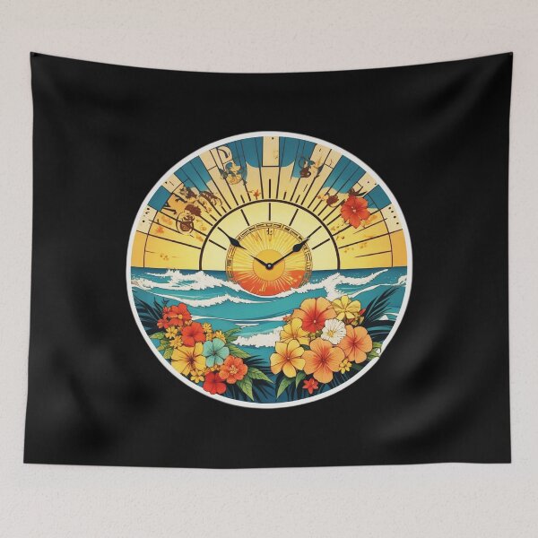 Item preview, Horizon Clock Design Hawaiian Beach with Orchids designed and sold by NautiChic.