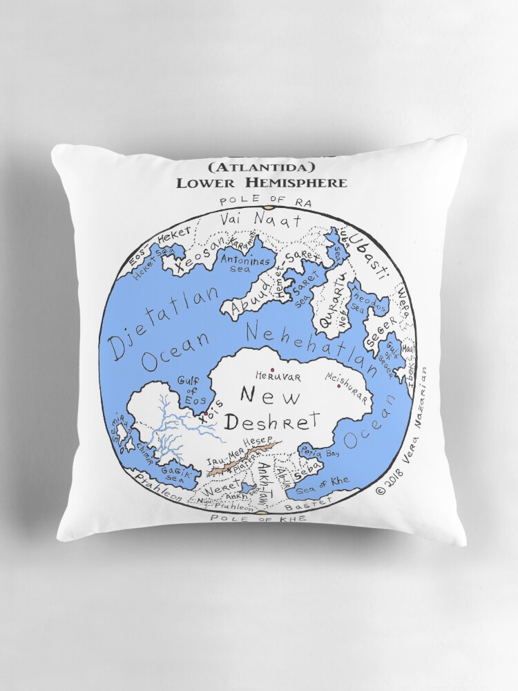 Thumbnail 3 of 4, Pillow, Map of Atlantis, Lower Hemisphere designed and sold by AtlantisGrail.