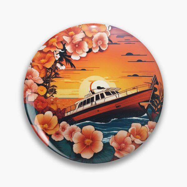 Item preview, Beautiful Boat Sailing at Sunset near Hawaii Beach with Red Orchids designed and sold by NautiChic.