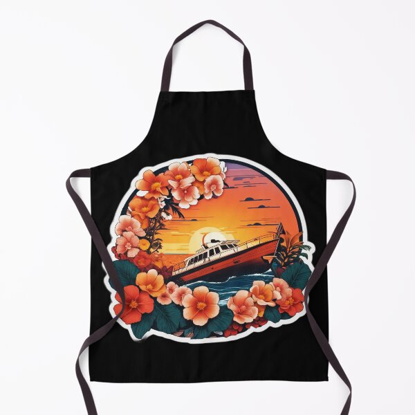 Item preview, Beautiful Boat Sailing at Sunset near Hawaii Beach with Red Orchids designed and sold by NautiChic.