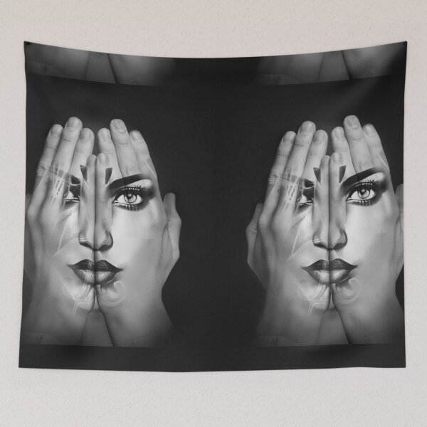 Item preview, White hands shroud Maori woman's face, symbolic confinement. designed and sold by WHITI_MANAWA.