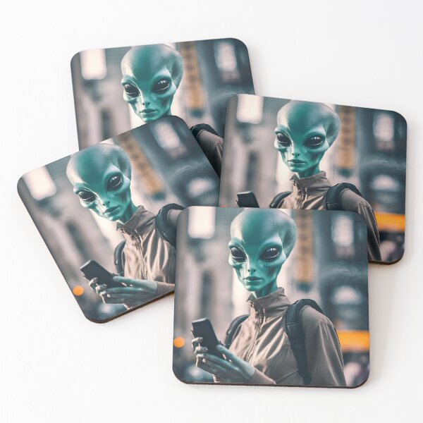 Item preview, Alien with mobile and beige jacket in the new york streets designed and sold by oilidesing.
