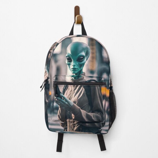 Item preview, Alien with mobile and beige jacket in the new york streets designed and sold by oilidesing.