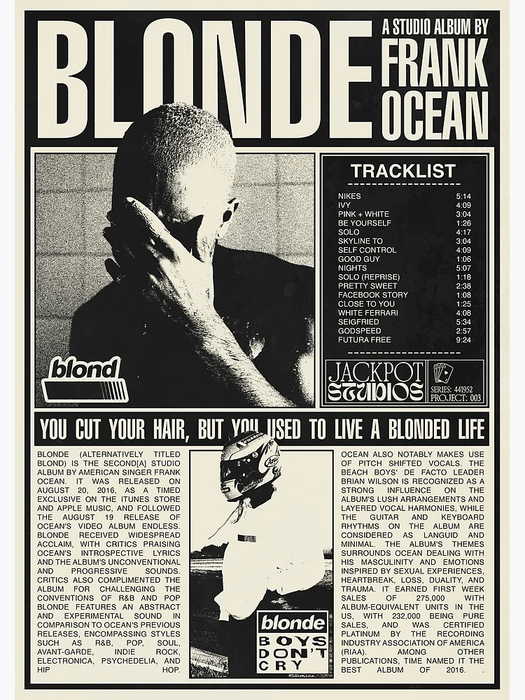 Blonde ENDLESS Frank Ocean リバーシブルポスター Frank Ocean Blonde Print - limitless together online