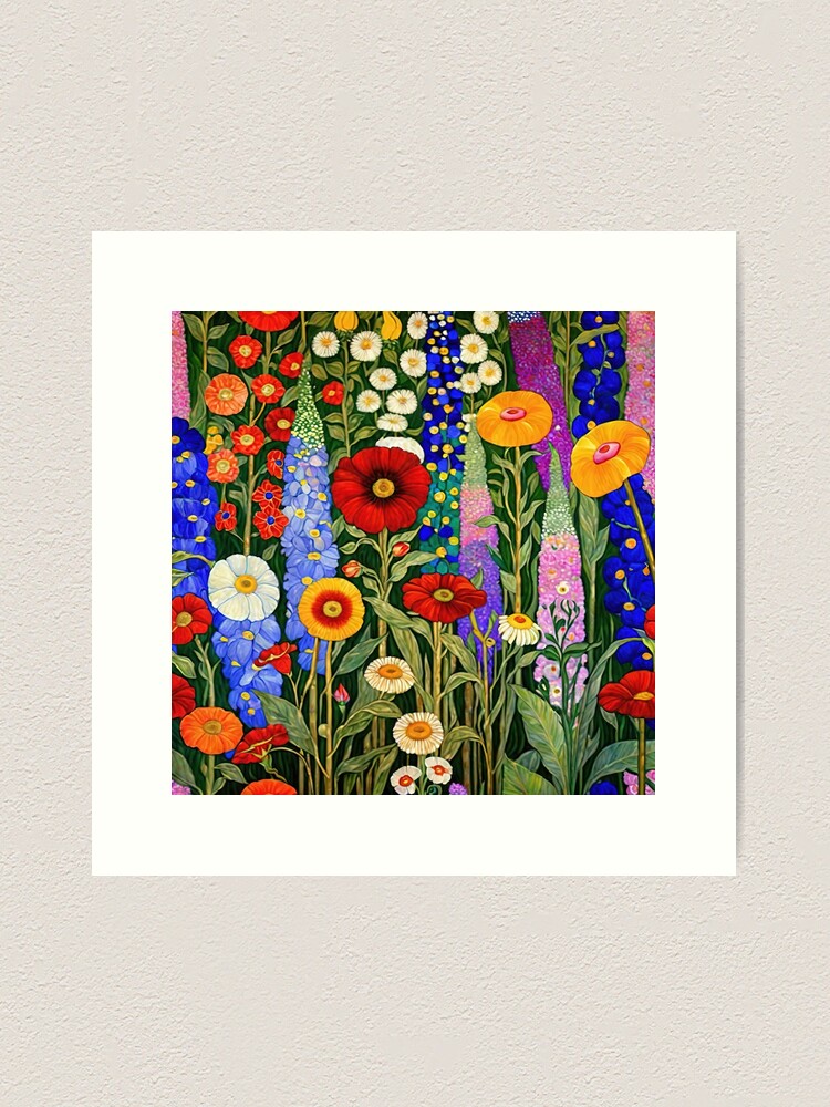 Aperçu 1 sur 3. Impression artistique avec l'œuvre Jardin de fleurs Gustav Klimt créée et vendue par maniacfitness.