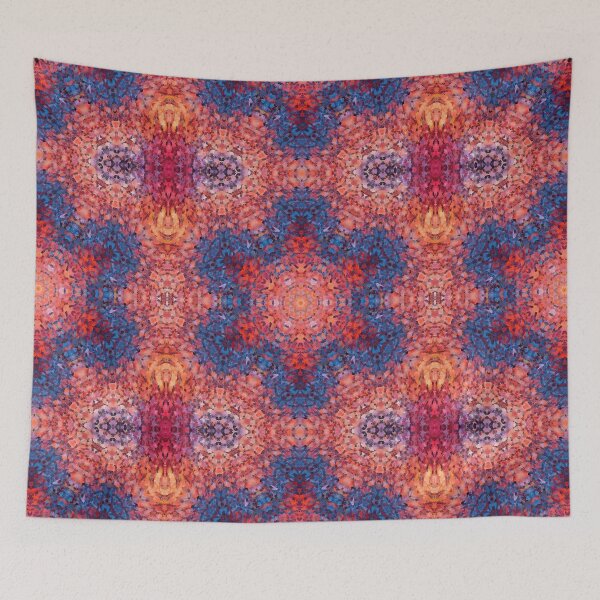 Artikelvorschau, Digitales Mandala Orange, Blau und Rot entworfen und verkauft von WormholeOrbital.
