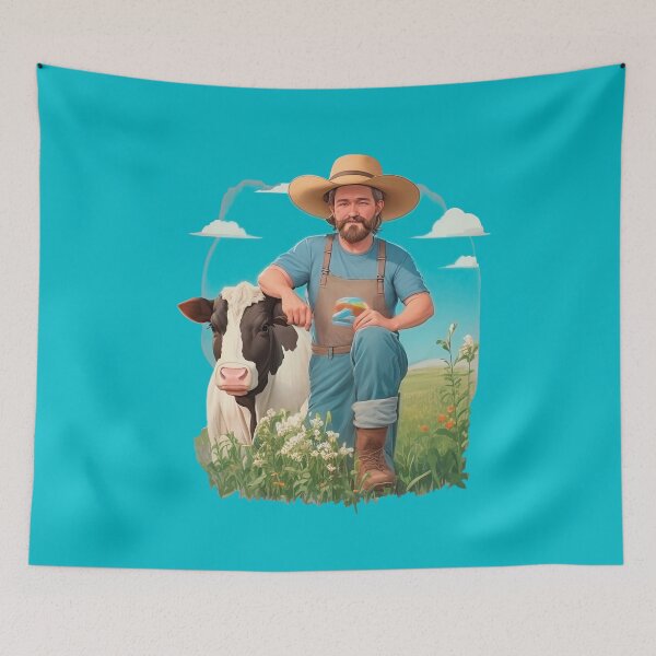 Item preview, Farmer with a cow on the meadow designed and sold by HarridanCreates.