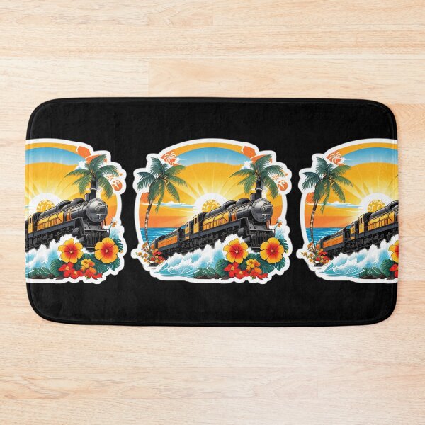 Artikelvorschau, Schwarze Vintage-Lokomotive mit Wellen und hawaiianischen Orchideen entworfen und verkauft von NautiChic.