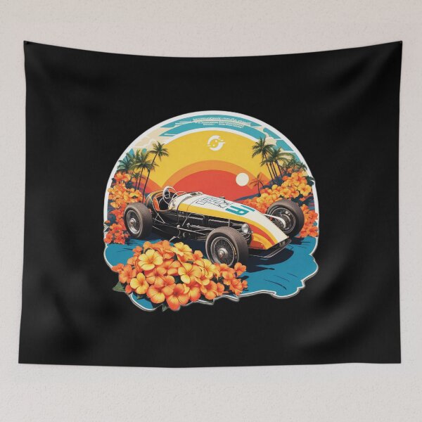 Item preview, Retro Vintage Race Car on a Hawaiian Beach designed and sold by NautiChic.