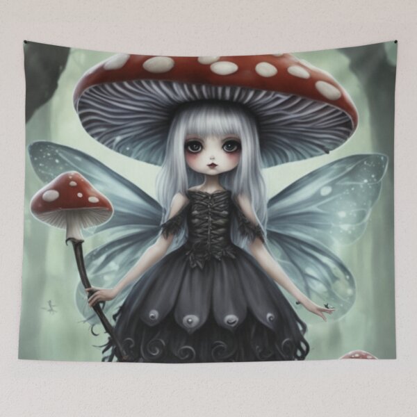 Item preview, Gothic White-Haired Mushroom Fairy Holding a Mushroom designed and sold by CailaStyle.