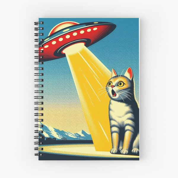 Item preview, Cat surprised by UFO, vintage screenprint effect illustration  designed and sold by Inkstorm-London.