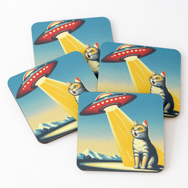 Item preview, Cat surprised by UFO, vintage screenprint effect illustration  designed and sold by Inkstorm-London.
