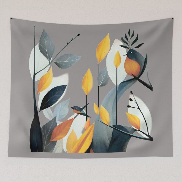 Item preview, abstraction. Minimalist art. Geometry. forest. Bright multi-colored leaves. Fruit. Bright birds. designed and sold by MagelliShop.