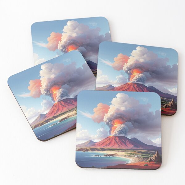 Item preview, A volcano erupting over a beach with krakatoa in the background designed and sold by johndesign88.