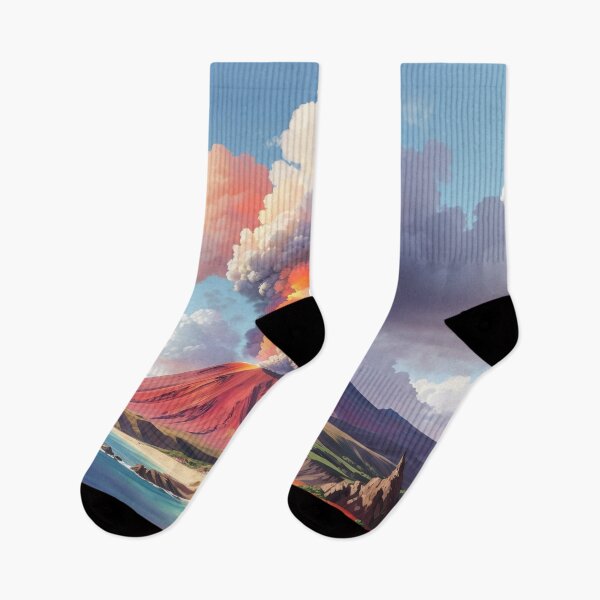 Item preview, A volcano erupting over a beach with krakatoa in the background designed and sold by johndesign88.