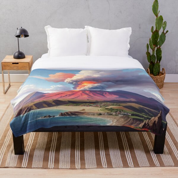 Item preview, A volcano erupting over a beach with krakatoa in the background designed and sold by johndesign88.