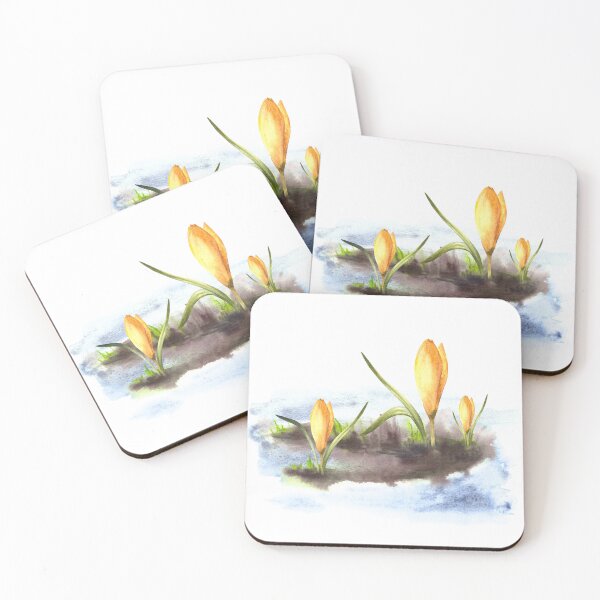 Item preview, Flowers saffron crocuses sprouting through the snow Watercolor hand drawn illustration Spring sticker designed and sold by BartolArt.