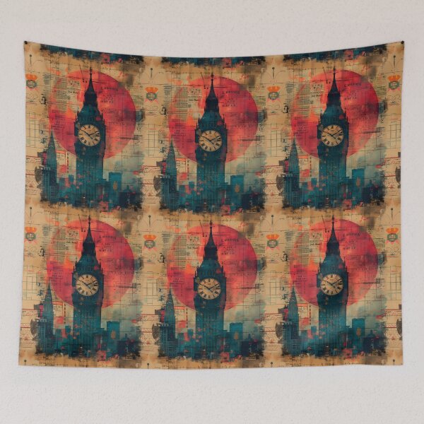 Item preview, Retro Timepiece: London Vintage Collage Art Print designed and sold by Moisky Patterns.