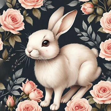 Artwork thumbnail, Cute Rabbit Loves Roses by BotunPeony