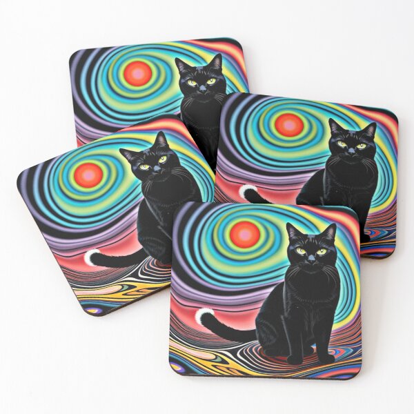 Item preview, Trippy black cat art designed and sold by Flowerslaps.