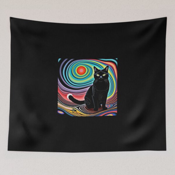 Item preview, Trippy black cat art designed and sold by Flowerslaps.