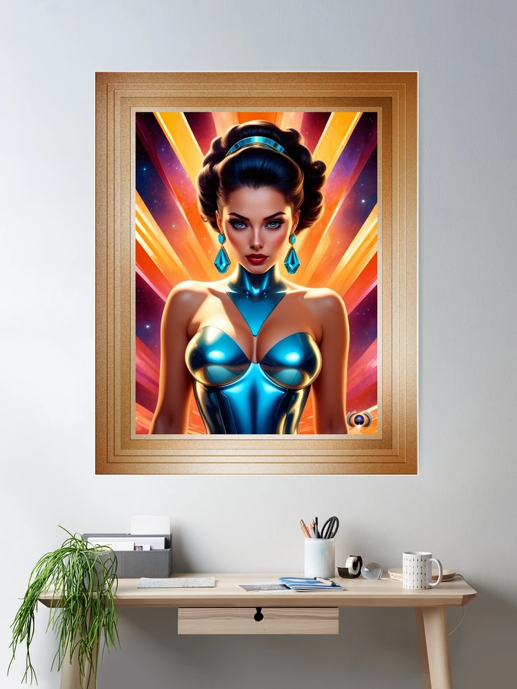 Satin Blue Pin Up Girl Poster Art Enchanting AI Concept Portrait by Xzendor7 Room Decor Poster Art Print