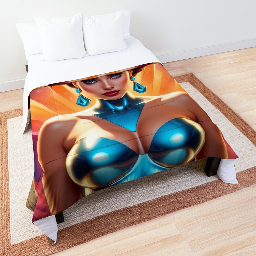 Satin Blue Pin Up Girl Poster Art Enchanting AI Concept Portrait by Xzendor7 Decorative Comforter Poster Art Print