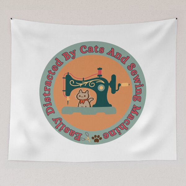 Item preview, Easily Distracted By Cats And Sewing Machine designed and sold by Wiss2Arts.