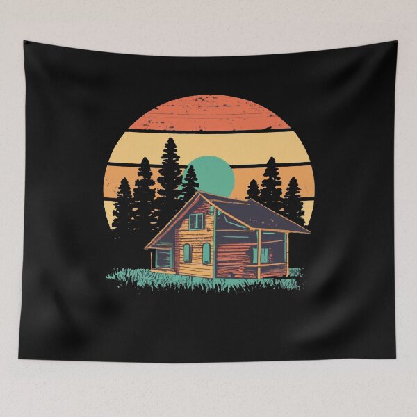 Item preview, Vintage colors sunset and cabin in the forest designed and sold by desinganddecor.