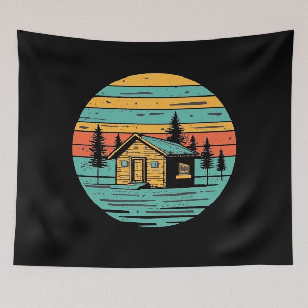 Item preview, Vintage colors sunset and cabin in the forest designed and sold by desinganddecor.